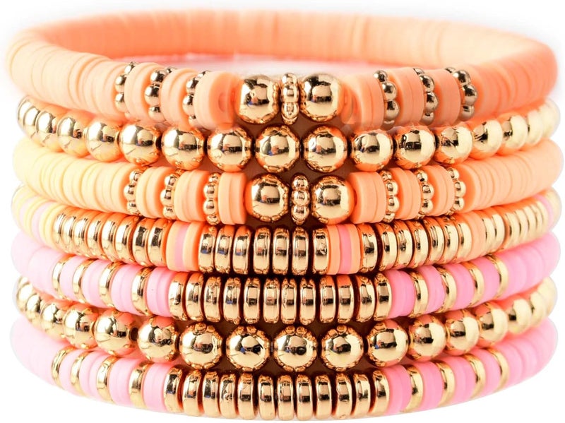 GOOJIDS Surfer Heishi Clay Bead Bracelets for Women Bohemian Stackable Gold Plated Beaded Stretch Bracelets Elastic Layering Friendship Bracelets Set Boho Jewelry - Image 1